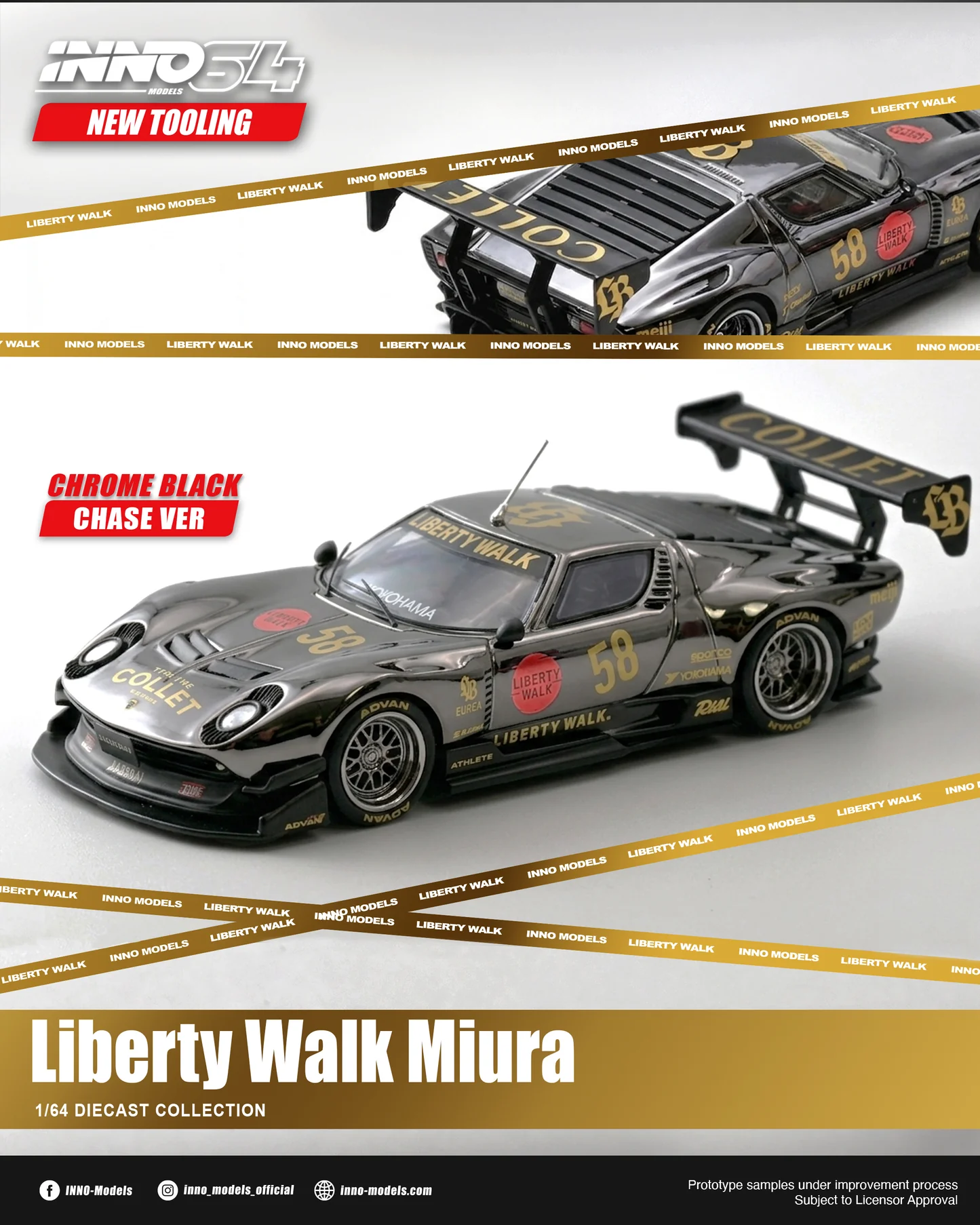 Inno64 Lamborghini Miura GT LB-Silhouette WORKS Black Chase Car
